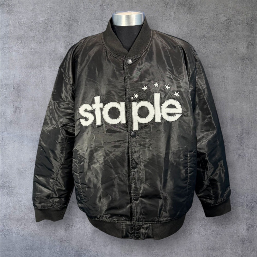Staple Pigeon Black Bomber Jacket Men's Puffer Style with Logo Size 2 XL